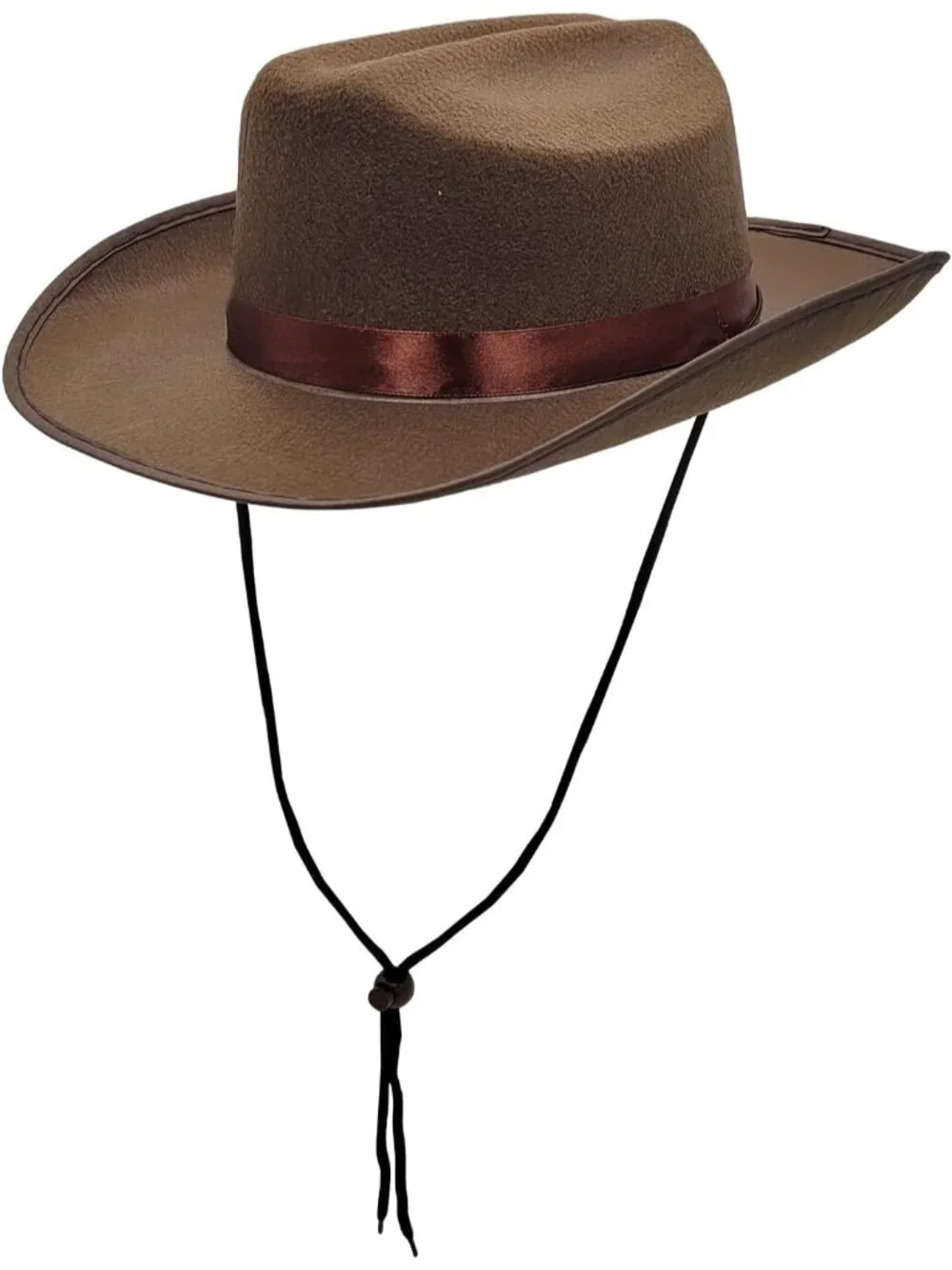 Kids Dark Brown Fabric Felt Costume Strap Western Cowboy Hat 22 Circumference